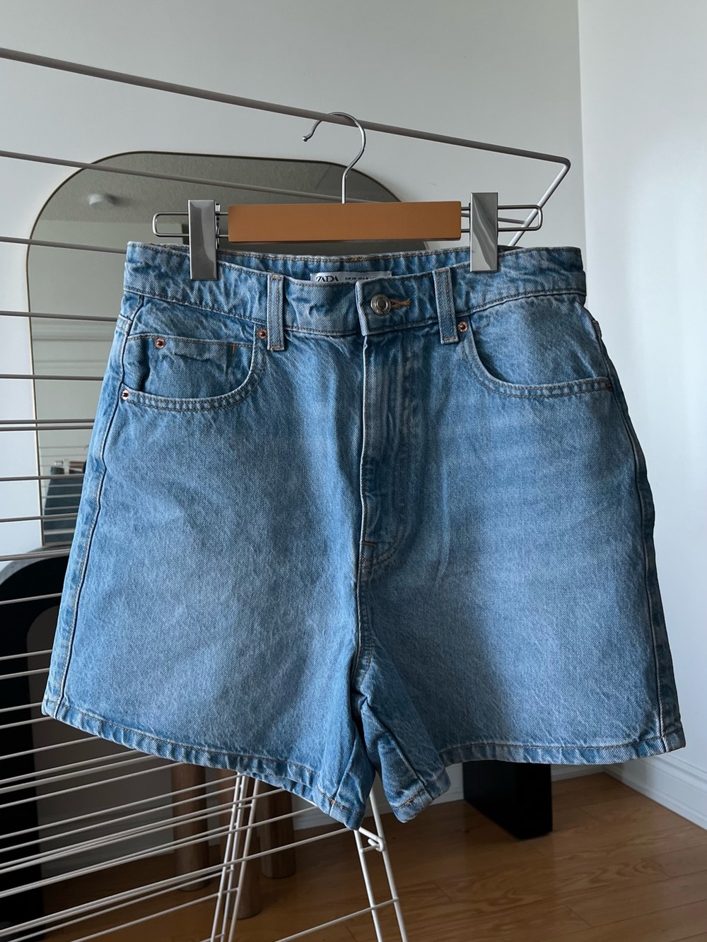 Zara Light Blue Denim High-Waist Mom-Fit Shorts